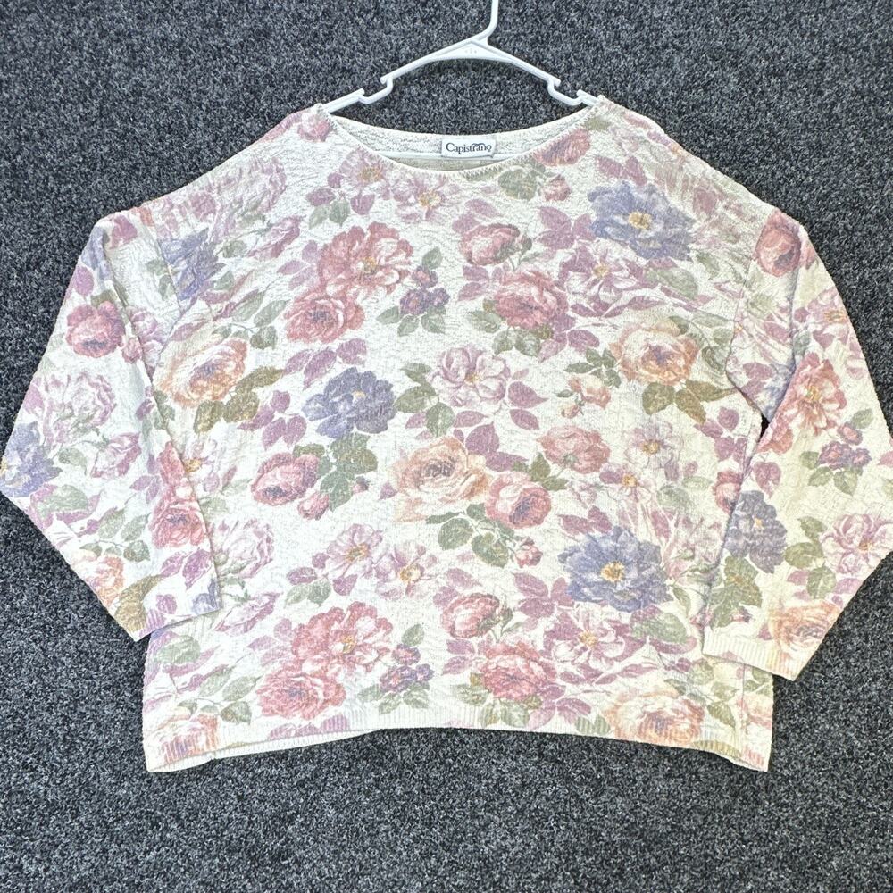 Vintage 90s Capistrano Womens 2X Floral Knit Sweater Cottagecore Grandmacore